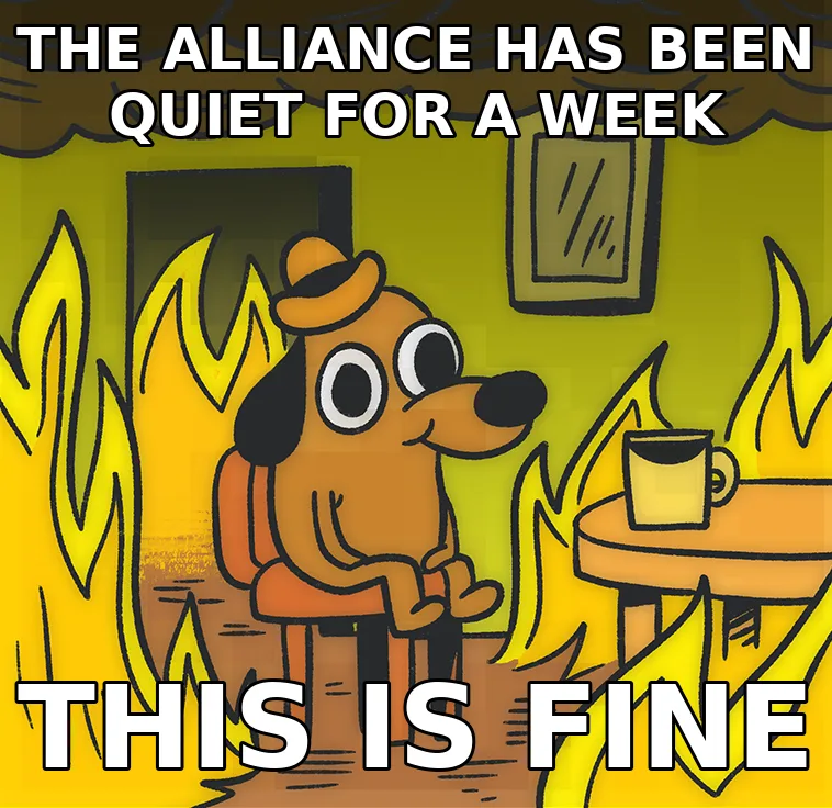 "This is fine" meme about a silent alliance in Doomsday: Last Survivors